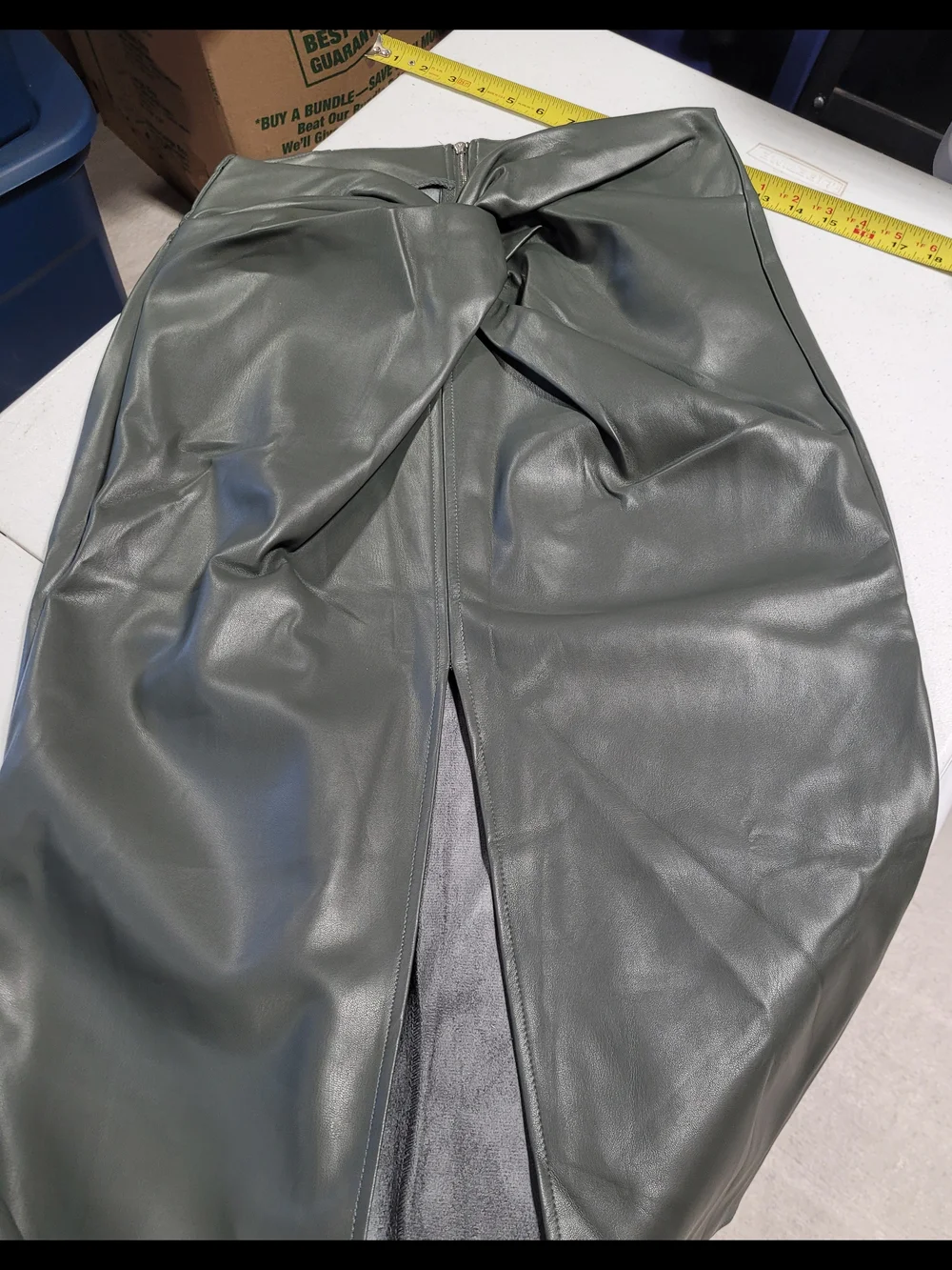 High-Waist Grey Twist Front Pencil Skirt with Front Slit - Picture 2 of 6